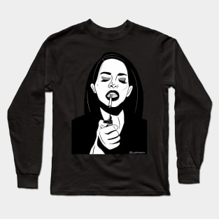 Aesthetic Smoking Girl (Black and white ) Long Sleeve T-Shirt